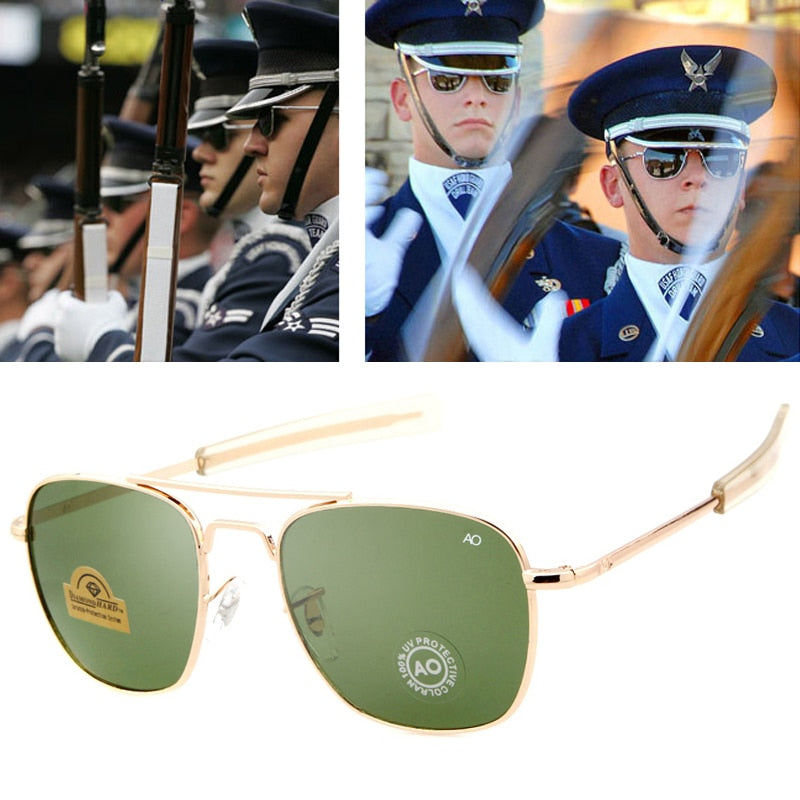 Aviation Sunglasses Men AO Fashion American Army Military Optical Glass Lens