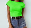 Neon Knitted Tshirt Women O Neck Short Sleeve Tee& Shirts Sexy