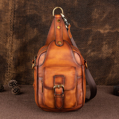 Vintage Leather Men's Chest Bag Messenger