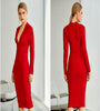 Solid Color High Waist Party Midi Red Dress