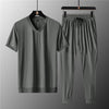 Summer Ice Silk V-neck Short-sleeved T-shirt Large Size Sports Suit Men