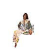 Fashion Printed Macarons Long Linen Sleeves Shirt Outfit