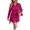 Shirt Dress Women's Flower Print Lace-up Long Sleeve Dress