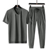 Summer Ice Silk V-neck Short-sleeved T-shirt Large Size Sports Suit Men