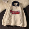 Retro Lapels Embroidery Half Zipper Cashmere Hoodie