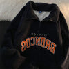 Retro Lapels Embroidery Half Zipper Cashmere Hoodie