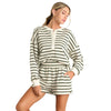 Comfort And Casual Women's Long Sleeve Striped Collar Decorated With Buttons Shorts Suit