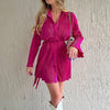 Shirt Dress Women's Flower Print Lace-up Long Sleeve Dress