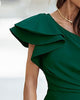 Women's Plain One-Shoulder Ruffle Slit Party Dress