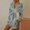 Shirt Dress Women's Flower Print Lace-up Long Sleeve Dress