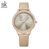 Shengke Women Watches Linear Flowers Surface Leather Watches Crystal Case Japan Quartz Movement Reloj Mujer Montres Femmes