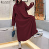 Fashion Hooded Hoodies Dress Women Autumn Sweatshirts 2023 ZANZEA Casual Long Sleeve Maxi Vestidos Female Solid Robe