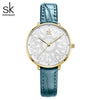 Shengke Women Watches Casual Flower Dial Japanese Quartz Movement Elegant Light Leather Watches for Women Leather Reloj Mujer