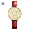 Shengke Women Watches Casual Flower Dial Japanese Quartz Movement Elegant Light Leather Watches for Women Leather Reloj Mujer