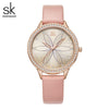 Shengke Women Watches Linear Flowers Surface Leather Watches Crystal Case Japan Quartz Movement Reloj Mujer Montres Femmes