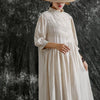 Johnature 2023 New Vintage Cotton Linen Embroidery Loose Solid Color Women Dresses Summer 3 Colors Lace Button Dress