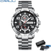 CRRJU Men Watches Big Dial Waterproof Stainless Steel with Luminous handsDate Sport Chronograph Watches Relogio Masculino