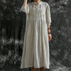 Johnature 2023 New Vintage Cotton Linen Embroidery Loose Solid Color Women Dresses Summer 3 Colors Lace Button Dress