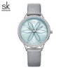 Shengke Women Watches Linear Flowers Surface Leather Watches Crystal Case Japan Quartz Movement Reloj Mujer Montres Femmes