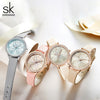 Shengke Women Watches Linear Flowers Surface Leather Watches Crystal Case Japan Quartz Movement Reloj Mujer Montres Femmes