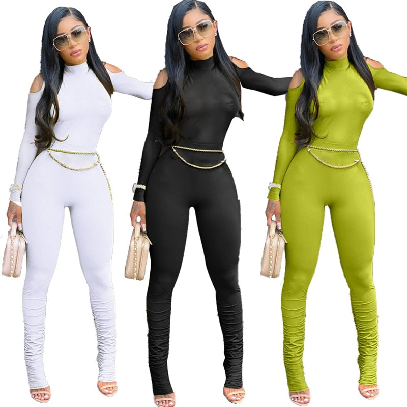Bandage Bodycon Jumpsuit Long Sleeve Stacked One Piece Jumpsuit