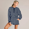 Comfort And Casual Women's Long Sleeve Striped Collar Decorated With Buttons Shorts Suit