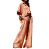 Women's Fashion Solid Color Loose Cotton And Linen Tops Pants Suit