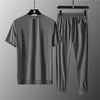 Summer Ice Silk V-neck Short-sleeved T-shirt Large Size Sports Suit Men