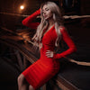 Solid Color High Waist Party Midi Red Dress