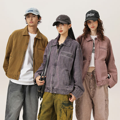 Retro Heavy Washed Overalls Jacket For Men And Women