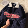 Retro Lapels Embroidery Half Zipper Cashmere Hoodie