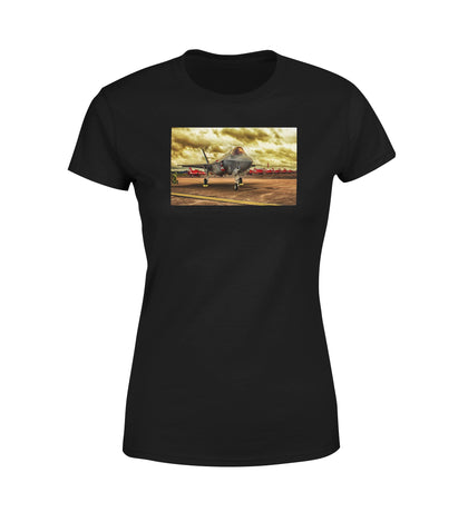 Fighting Falcon F35 at Airbase Designed Women T-Shirts