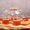 Glass Tea Pot With Wooden Lid - Set of 7