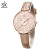 Shengke Women Watches Casual Flower Dial Japanese Quartz Movement Elegant Light Leather Watches for Women Leather Reloj Mujer