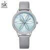 Shengke Women Watches Linear Flowers Surface Leather Watches Crystal Case Japan Quartz Movement Reloj Mujer Montres Femmes