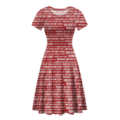 Remove Before Flight 3-Red Designed Women Midi Dress