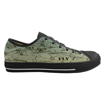 Retro Airplanes & Text Designed Canvas Shoes (Men)