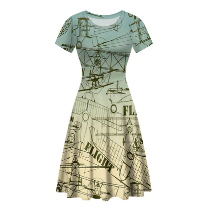 Retro Airplanes & Text Designed Women Midi Dress