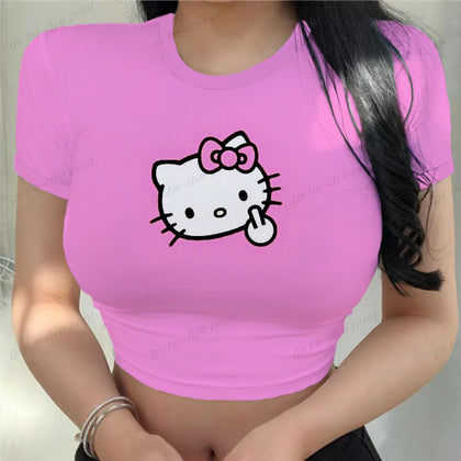 Hello Kitty Printed Women T-shirts Harajuku 2023 New Tops Casual Tee Summer Short Sleeve Graphic Female  Slim Tshirt for Women