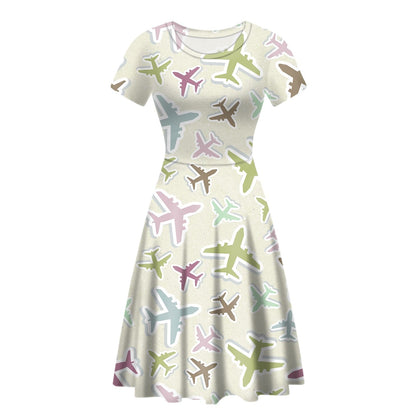 Seamless 3D Airplanes Designed Women Midi Dress